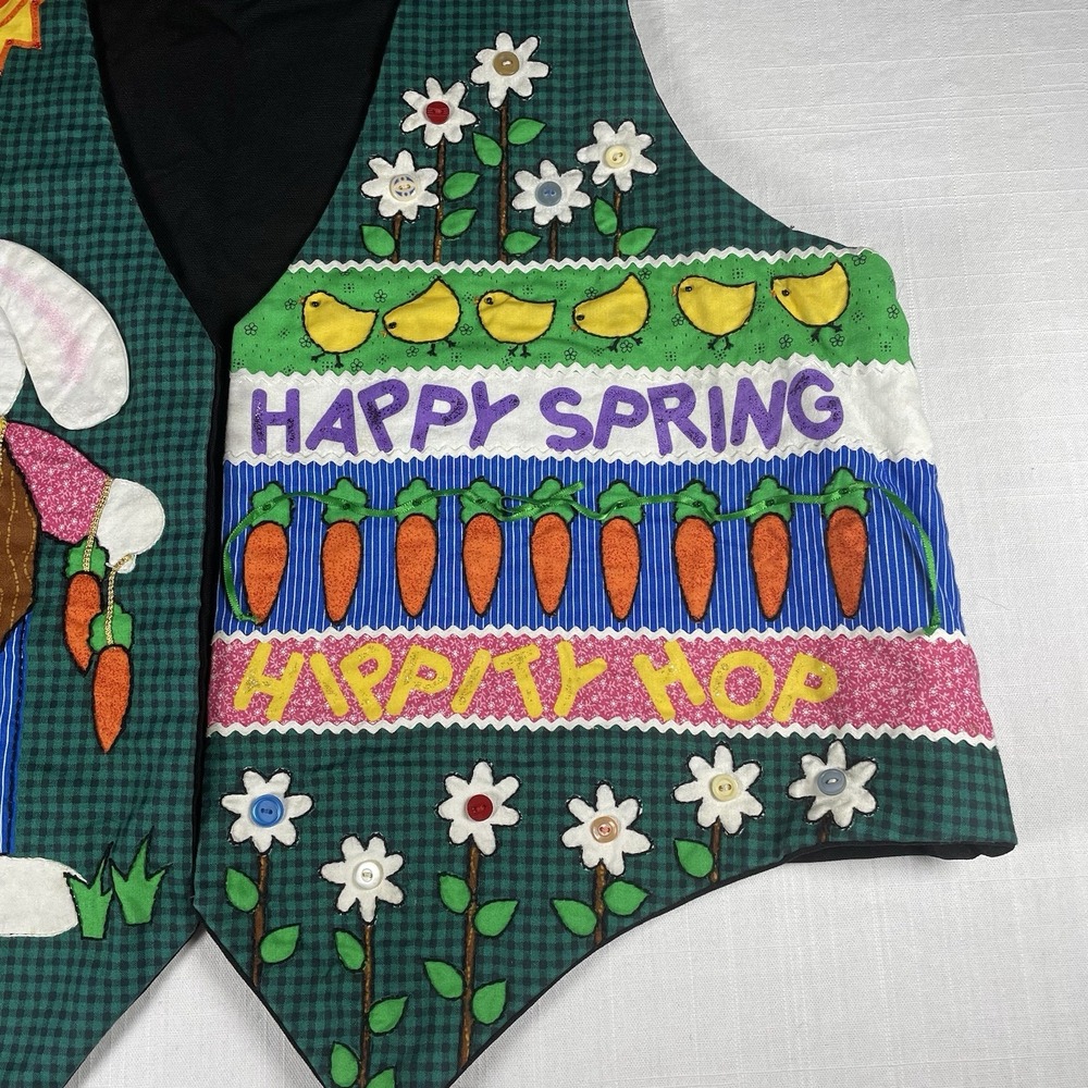 Easter Embroidered Festive Vest Unisex Buttons And Glitter Spring Easter Bunny - Picture 3 of 11